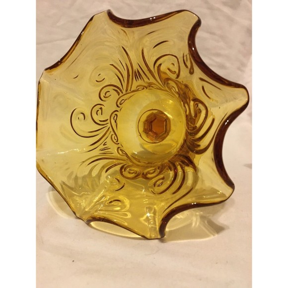 ATTERBURY SCROLL AMBER SMALL OPEN CRIMPED COMPOTE IMPERIAL 1960’S - Picture 5 of 7